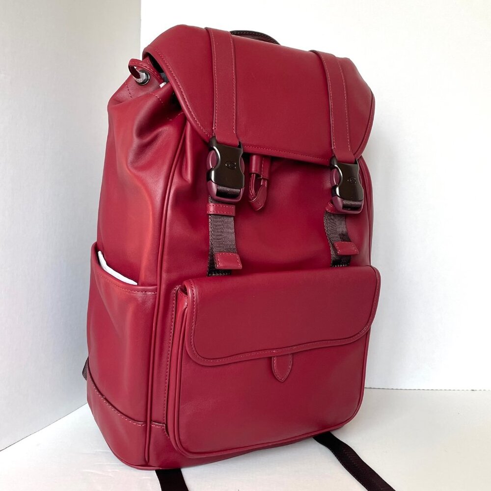 Coach League Flap Backpack Dark Ruby Leather Lapt… - image 3